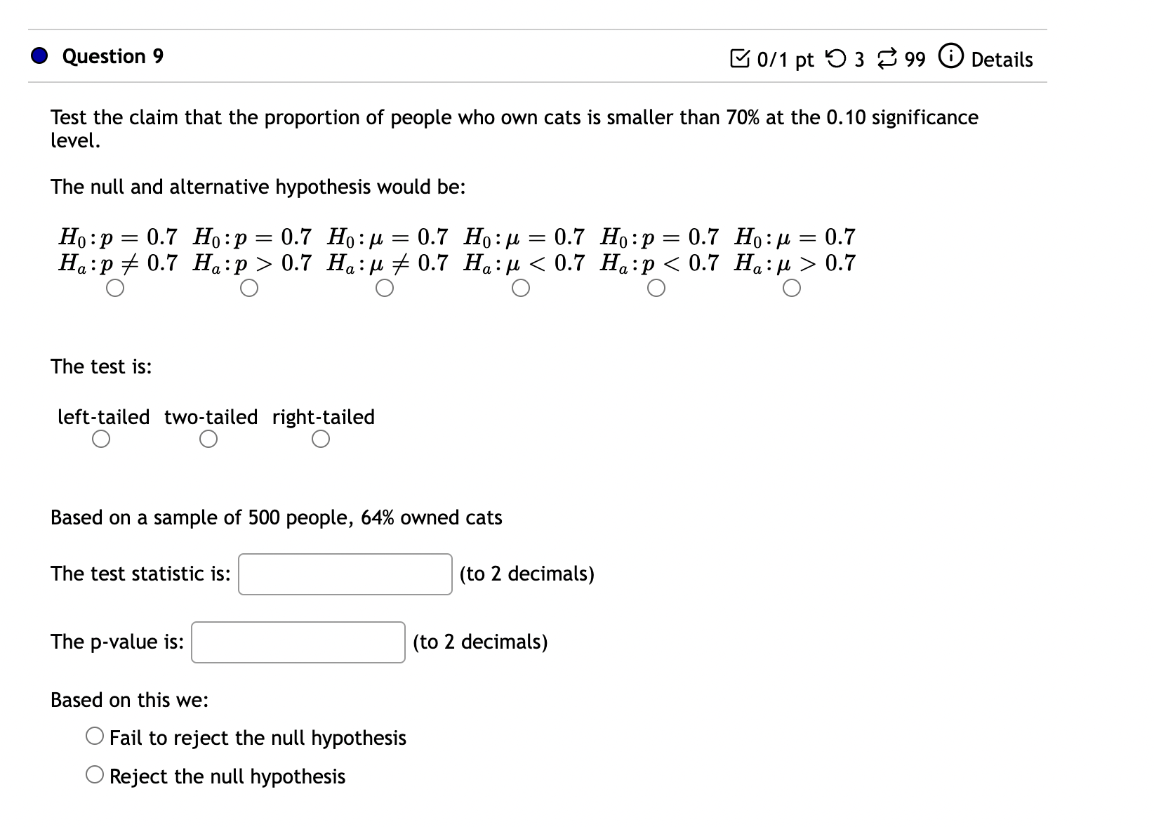 the test statistic for this sample? (Report answer accurate to three decimal