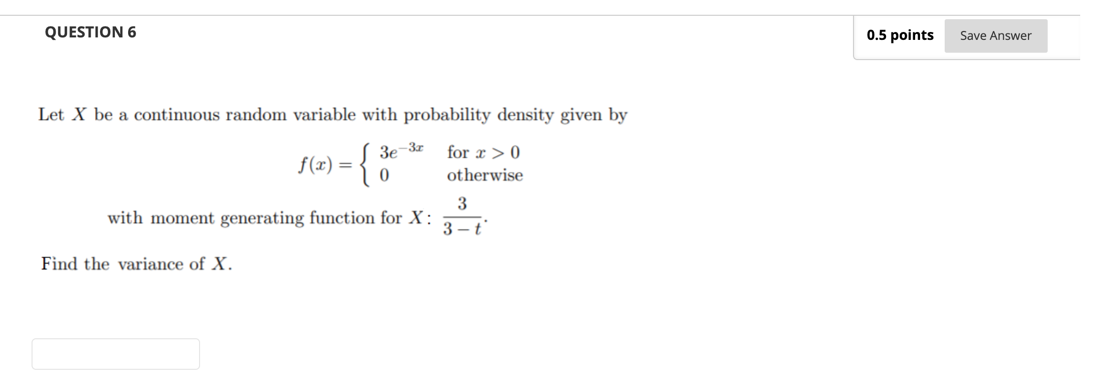 random variable with probability density given by \"3) _ 383"t for x