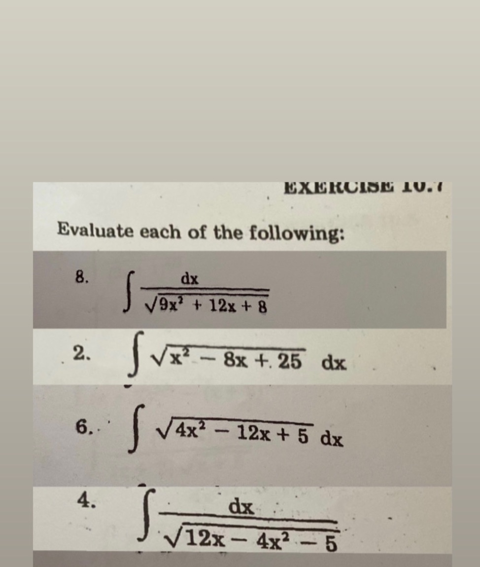 solution. Thankyou EXERCISE JU. I Evaluate each of the following: 8. dx