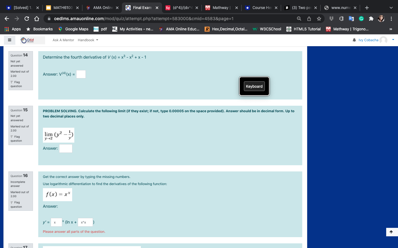 D oedlms.amauonline.com/mod/quiz/attempt.php?attempt=583000&cmid=4583 G # Apps Bookmarks . Google Maps Boo pdf NE,