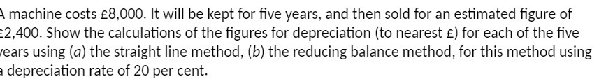  Amachine costs $8,000. It will be kept for five years, and