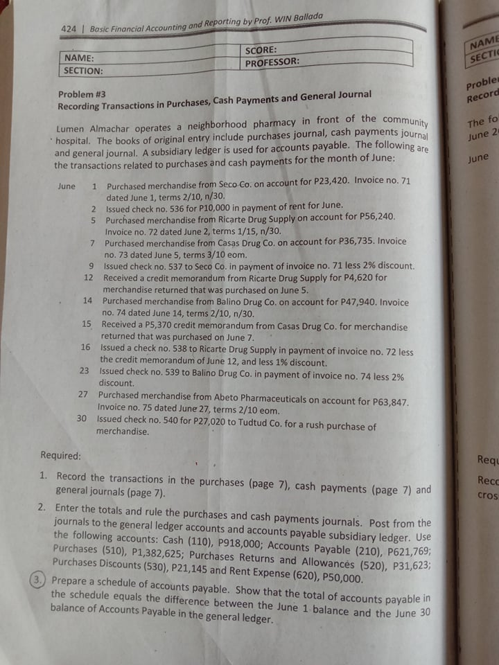 What are the answers required? 424 | Basic Financial Accounting and