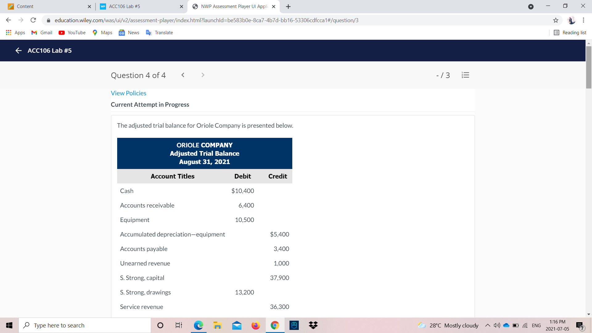 Content x WP ACC106 Lab #5 X NWP Assessment Player UI