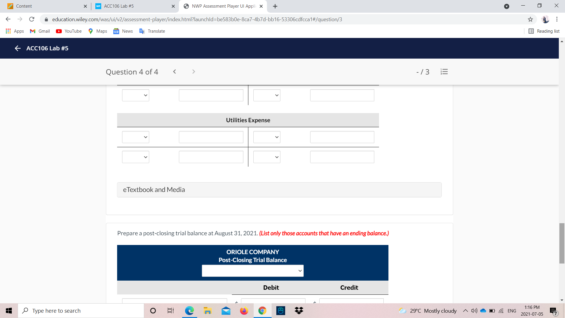 WP ACC106 Lab #5 X NWP Assessment Player UI Appli X +
