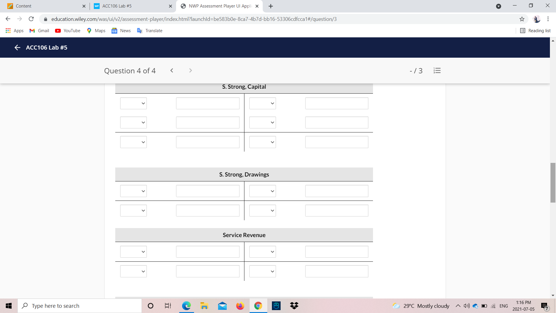 ACC106 Lab #5 Question 4 of 4 - 13 5 (To close