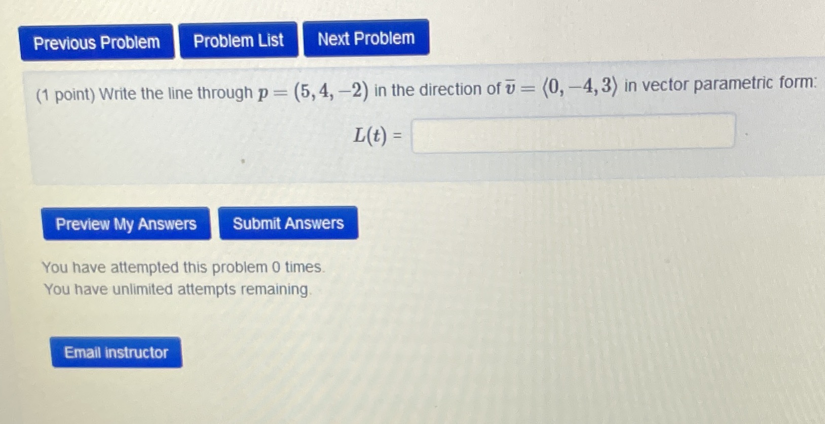 through p = (5, 4, -2) in the direction of v =