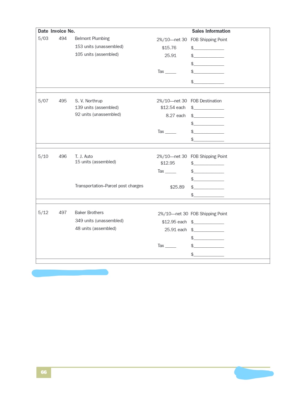 on each of the forms starting below. Enter the transactions in the