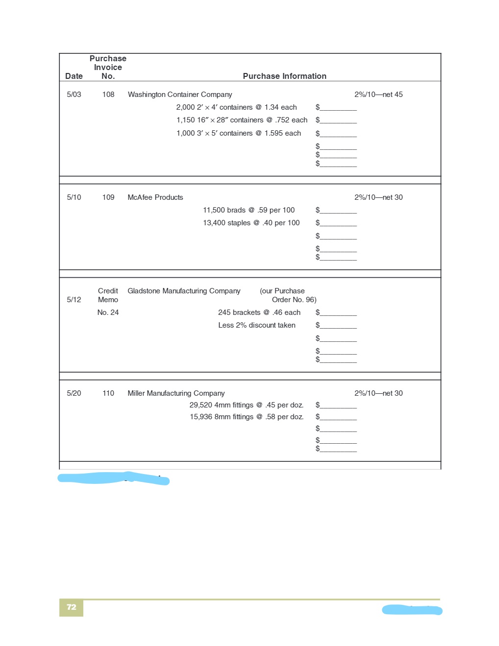 48 units (assembled) 25.91 each $ Tax 66PROVING THE ACCOUNTS PAYABLE LEDGER