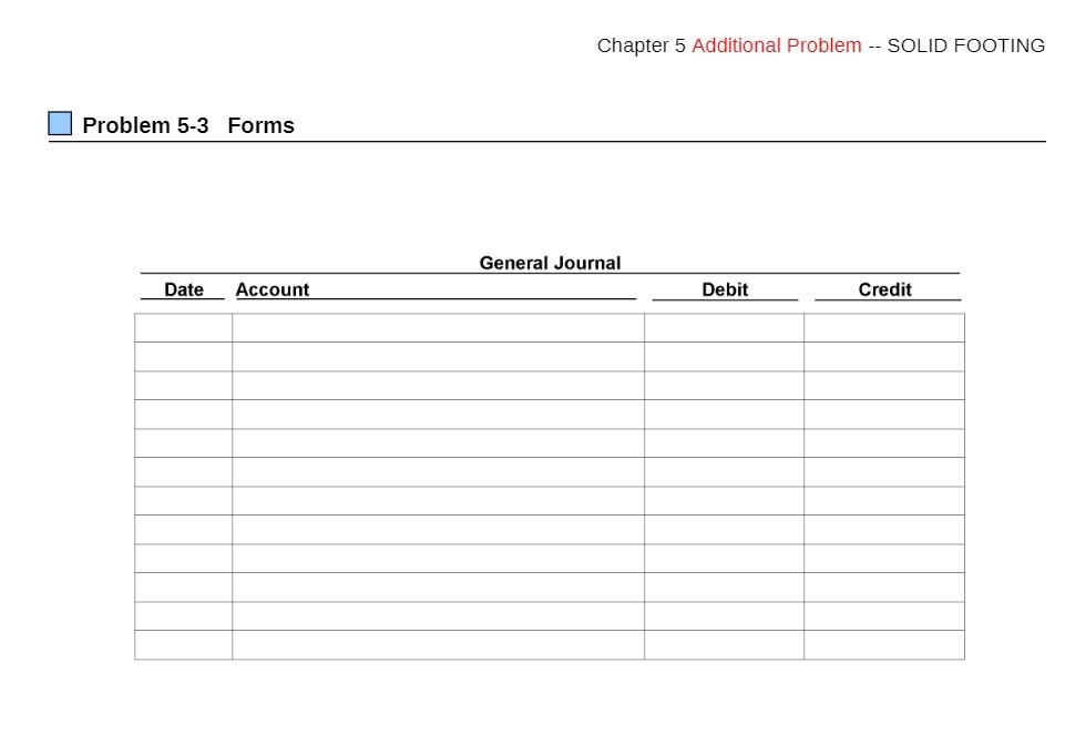Chapter 5 Additional problem - SOLID FOOTING Problem 5-3 Date Forms Account