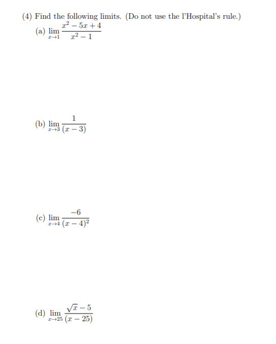 lim (b) lim (c) lim (d) lim 1+25 (r 25)