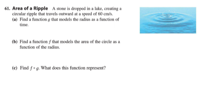 61. Area Of a Ripple A stone is dropped in a lake.