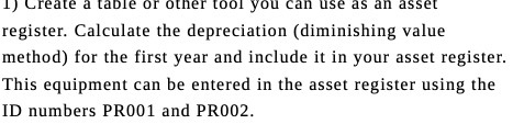 an asset register. Calculate the depreciation (diminishing value method) for the first
