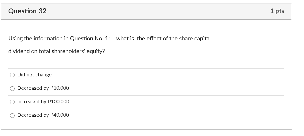  Please answer the multiple choice questions about Retained Earnings. Question 32