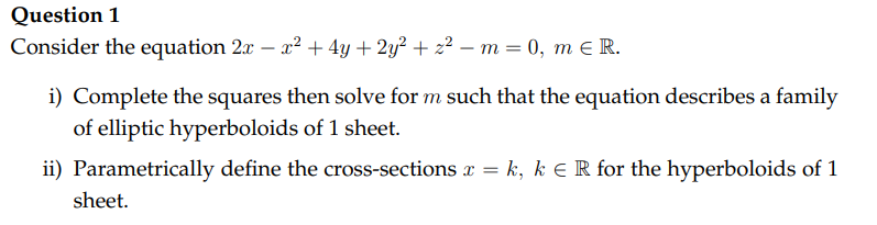 2y- + 22 - m = 0, meR. i) Complete the squares
