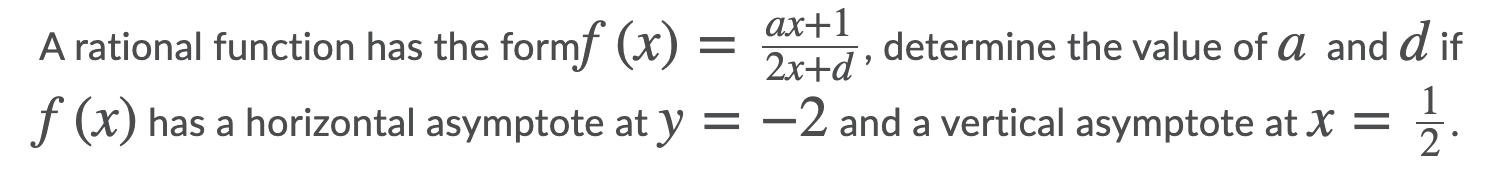 the value of a and d if f (x) has a horizontal