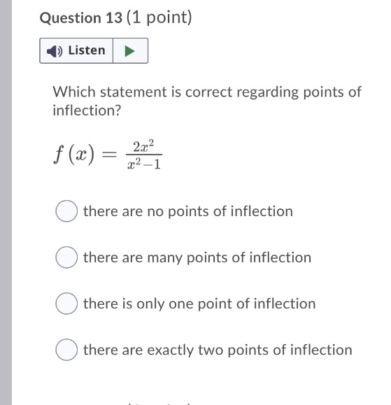  Plz answer ASAP Question 13 (1 point) Listen Which statement is