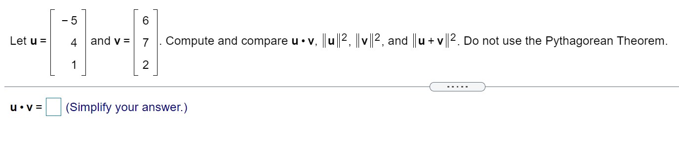 Compute and compare u v, 2 u v and u + v