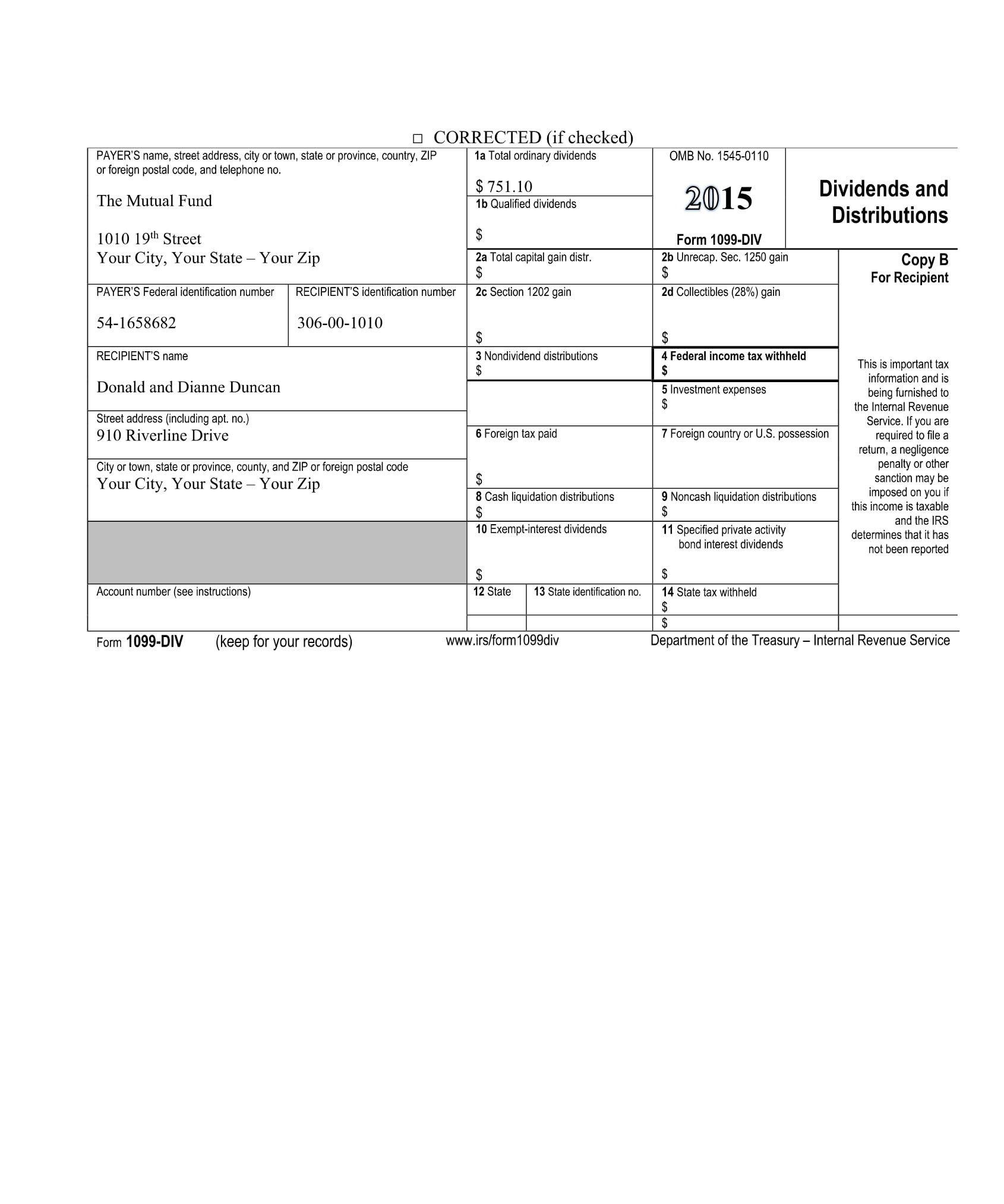 T. (age 38, DOB: 5/8/77, SSN 306-00-1010) and Dianne W. Duncan (age