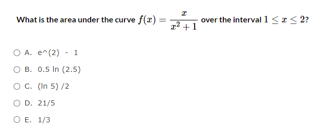 What is the area under the curve f(x) overthe interval 1 <