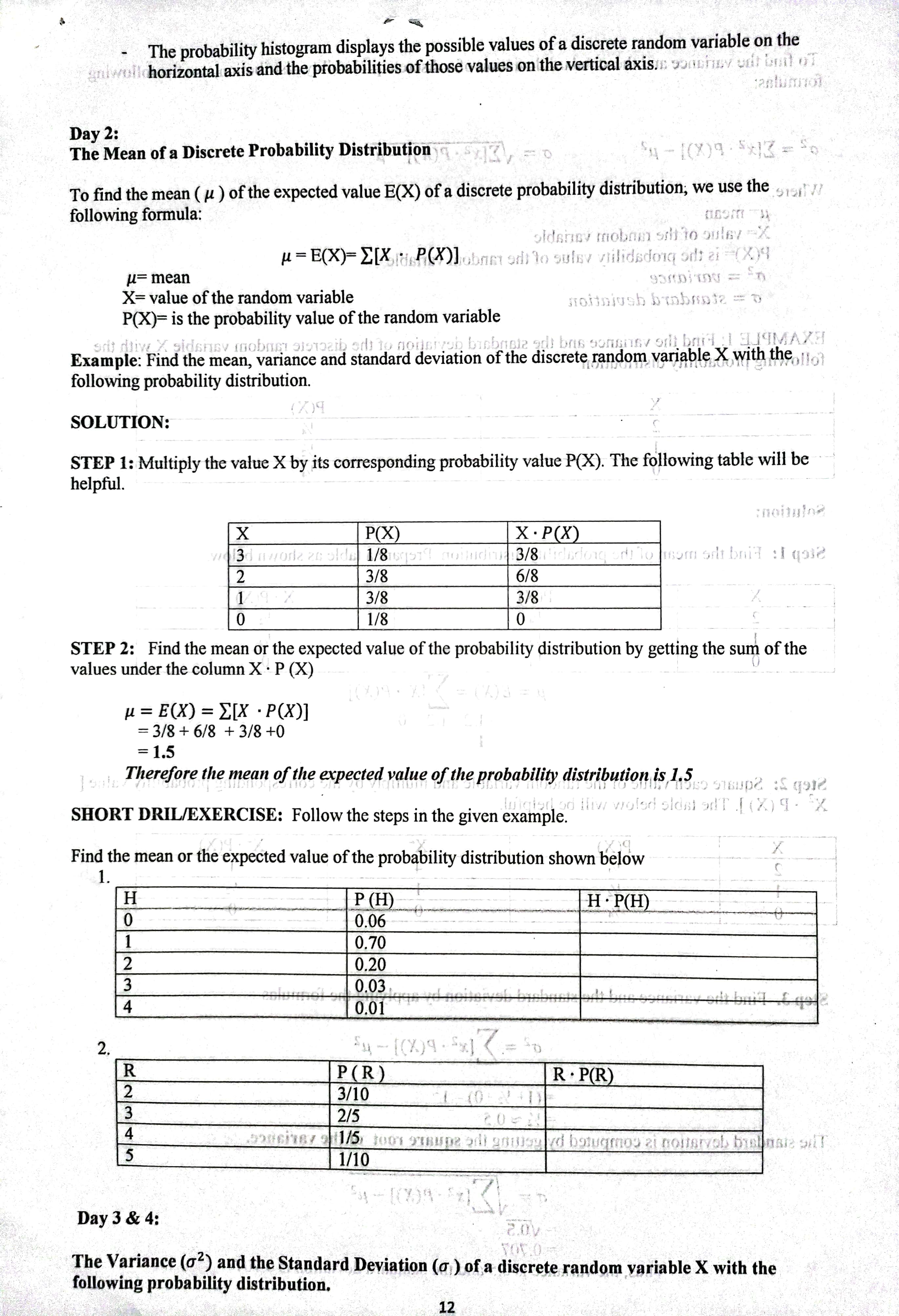 about the probability values of the random variable in each probability distribution?