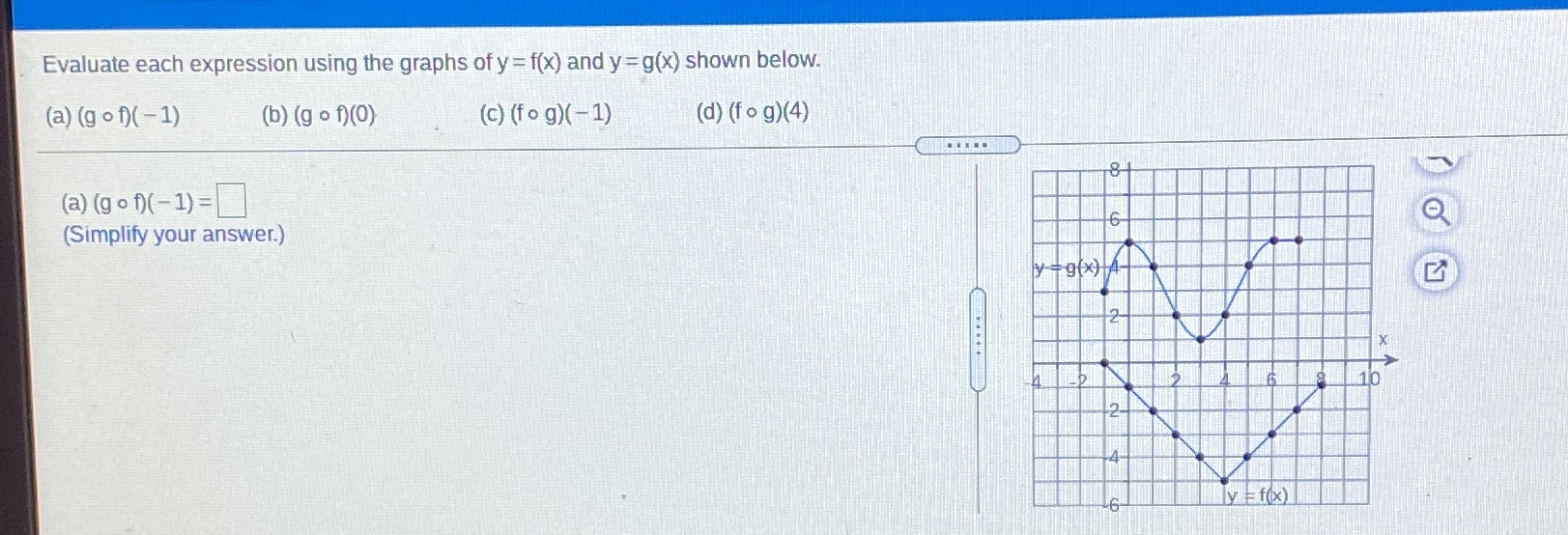 graphs of y = f(x) and y =g(x) shown below. (a) (g