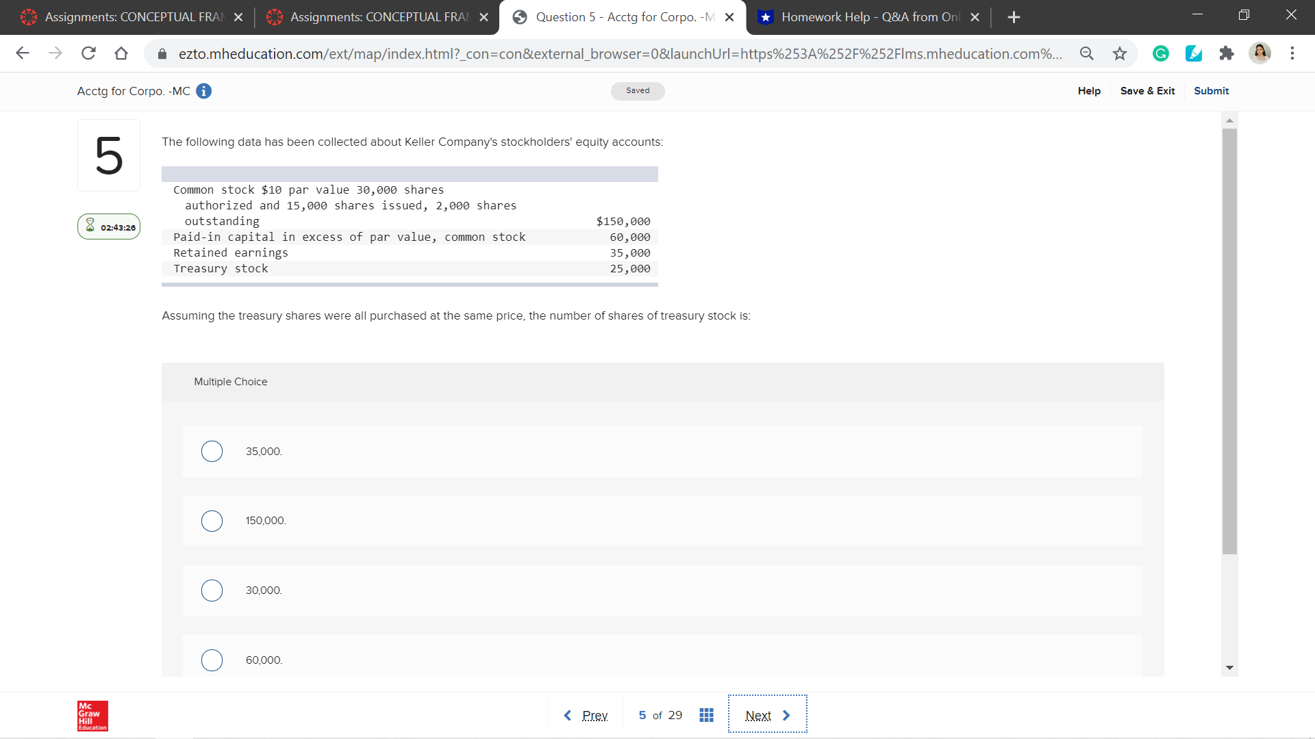 ezto.mheducation.com/ext/map/index.html?_con=con&external_browser=0&launchUrl=https%253A%252F%252FIms.mheducation.com%... @ * GL *@ Acctg for Corpo. -MC i Saved Help