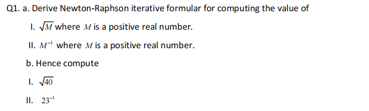 computing the value of 1. VM where M is a positive real