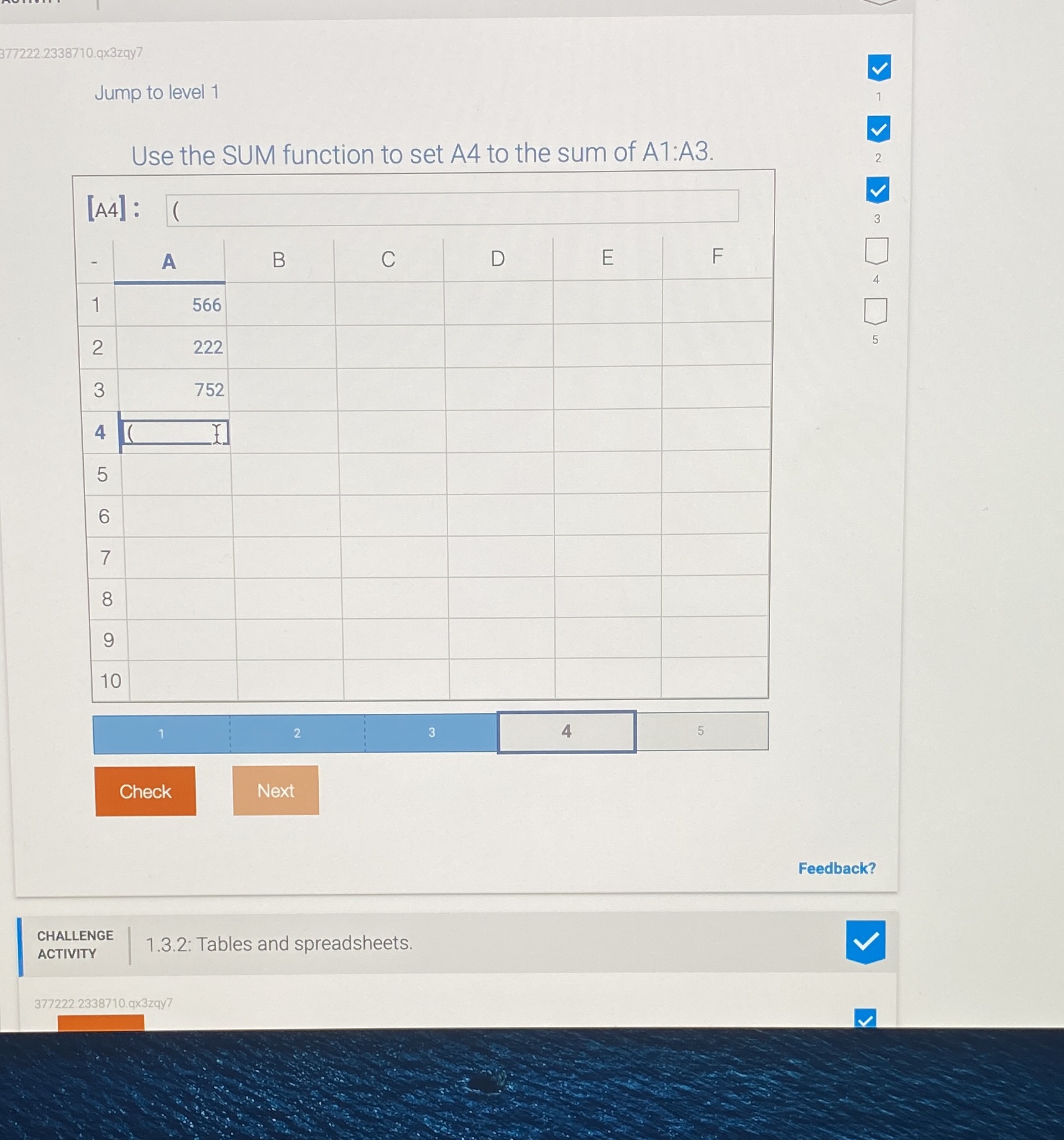 to the sum ofA1:A3. \"DADwKMK Feedback? f\" l 1.3.2: Tables and spreadsheets.