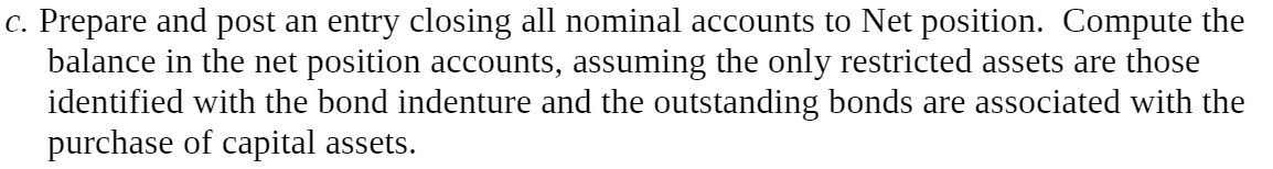 Net position. Compute the balance in the net position accounts, assuming the