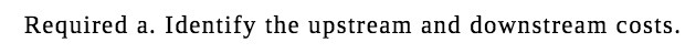 Required a. Identify the upstream and downstream costs.