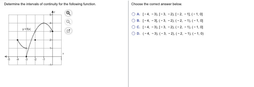 3, - 2). (- 2, - 1). (-1, 0] O C. [-4,