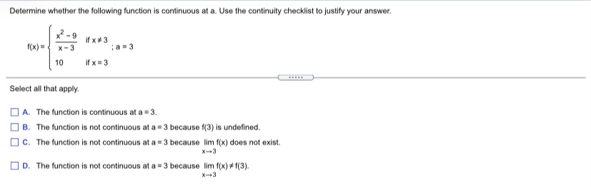 c. Is there a value of a for which g is continuous