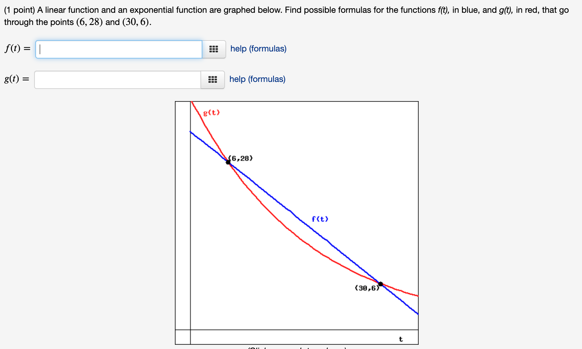  (1 point) A linear function and an exponential function are graphed