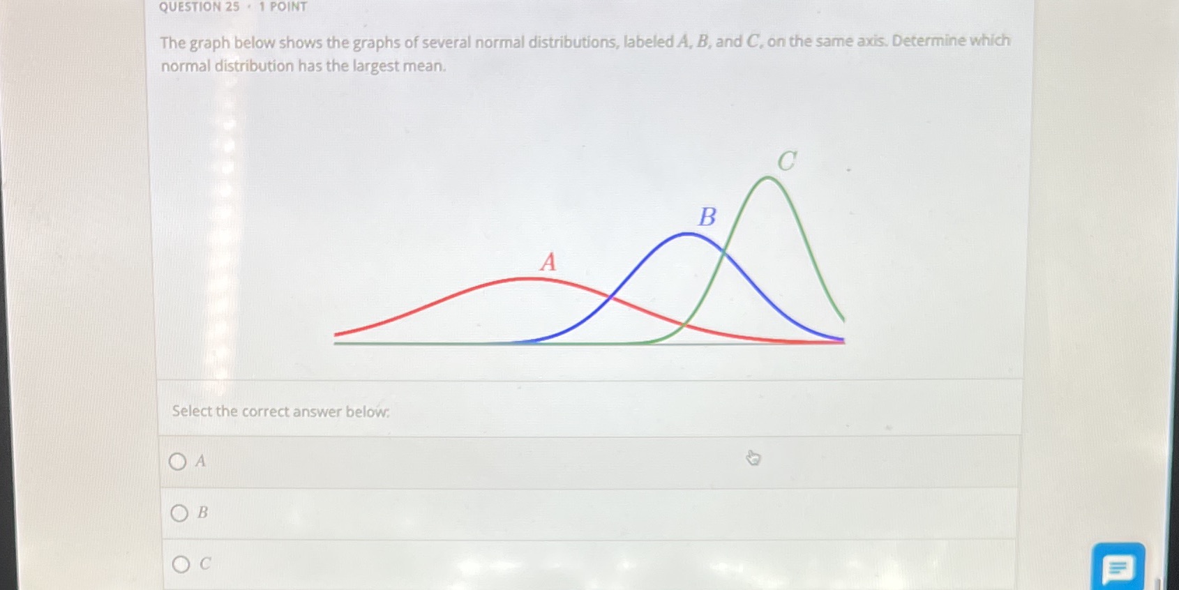 QUESTION 25 . 1 POINT The graph below shows the graphs