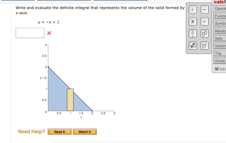 of the solid formed by + Opera x-axis. Functi y =-x +2