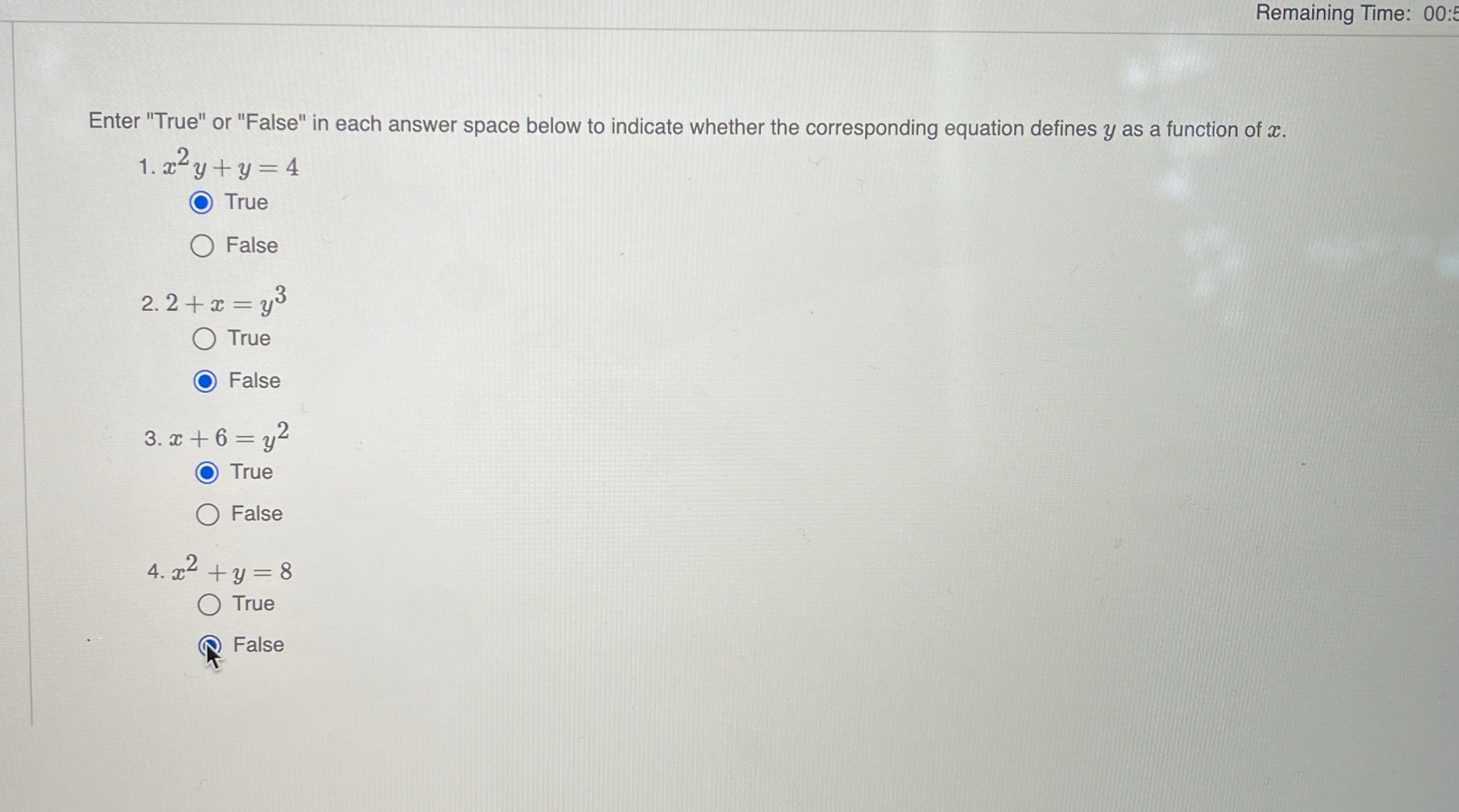  Pls select right answer (true or false) in order Remaining Time: