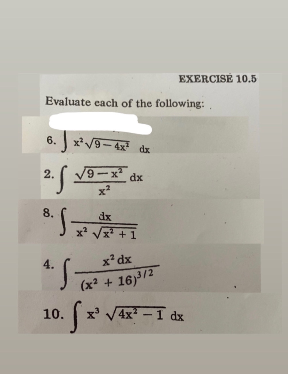 Exercise 10.5. This is Integral Calculus. I need help with complete