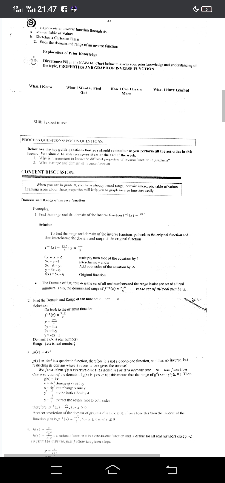 of the function and its invers using the same set of axes.