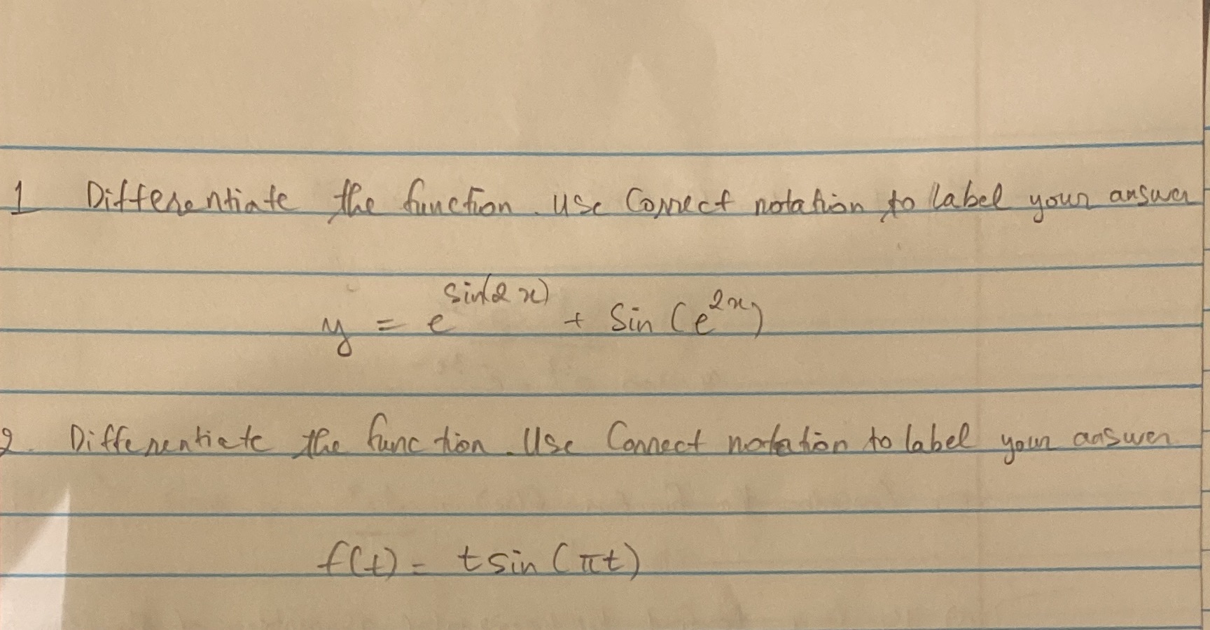 Correct notation to label your answer Sind x) y = e +