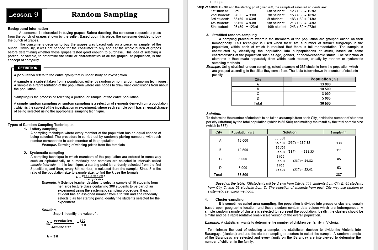 Sampling 6th student: 123 + 30 = 153rd 2nd student: 3+30 =