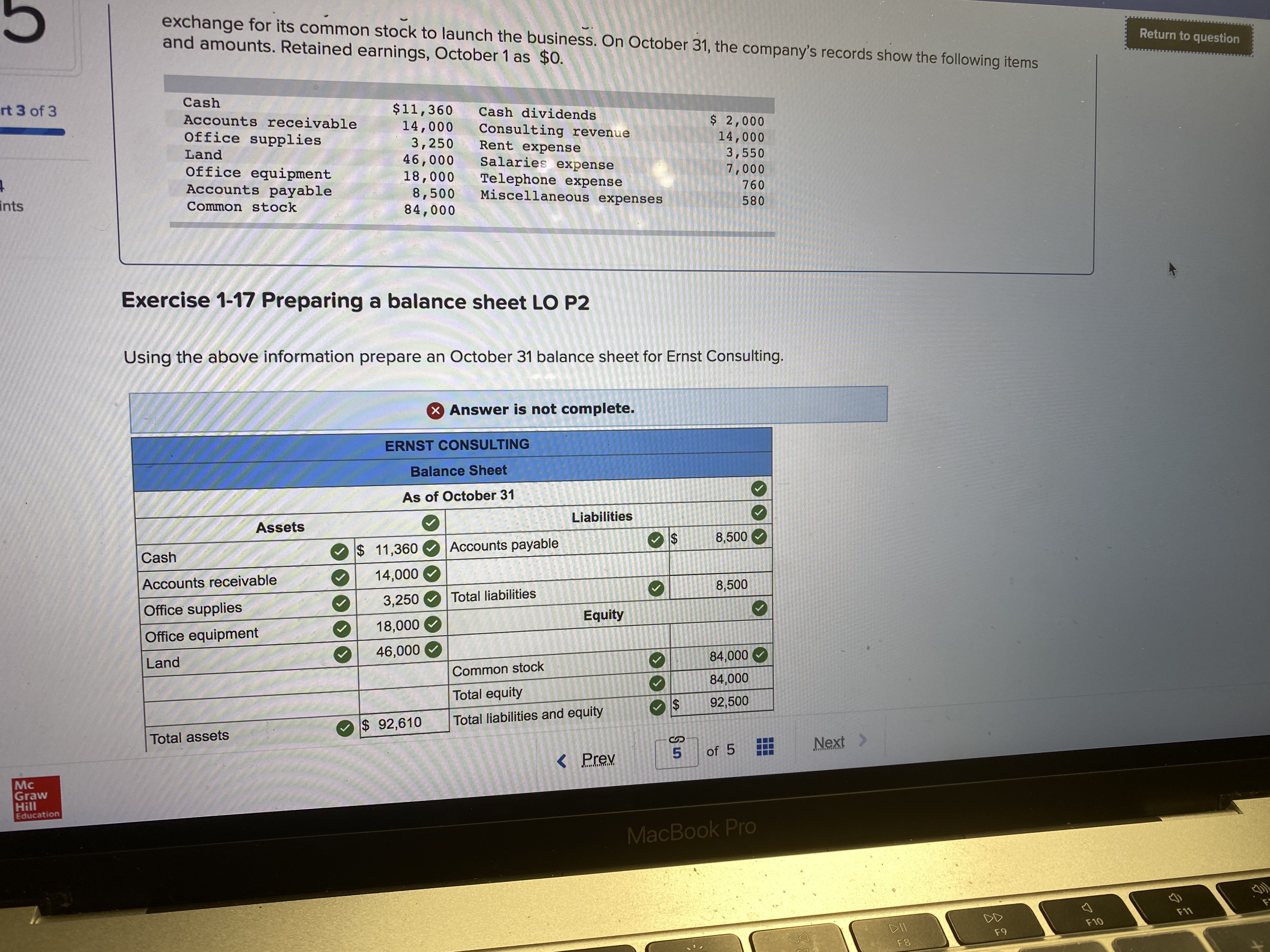 On October 31, the company's records show the following items and amounts.