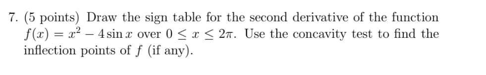 for the second derivative of the function f(x) = x2 - 4sin