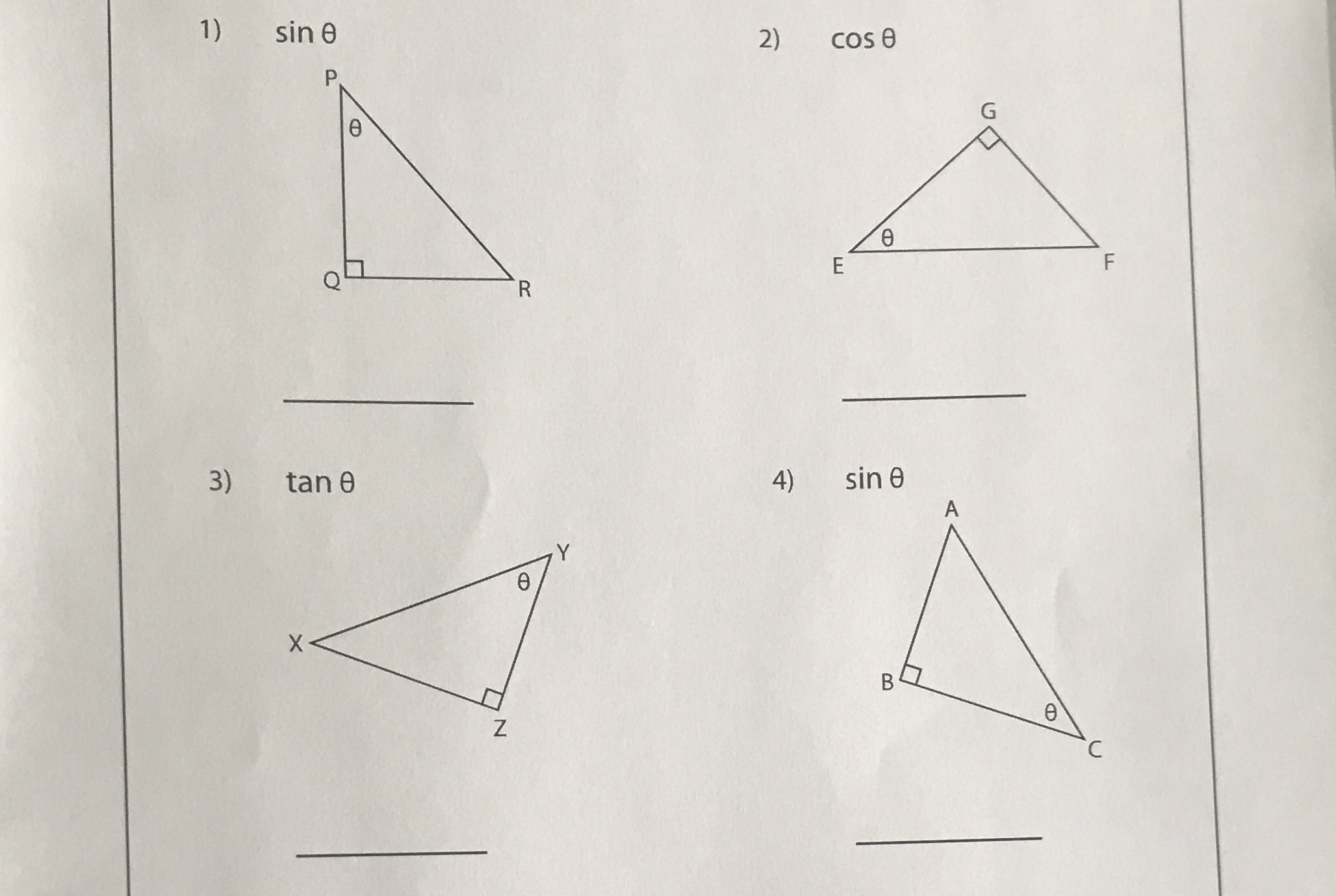 3) sin 0 tan 0 2) 4) cos d sin 0