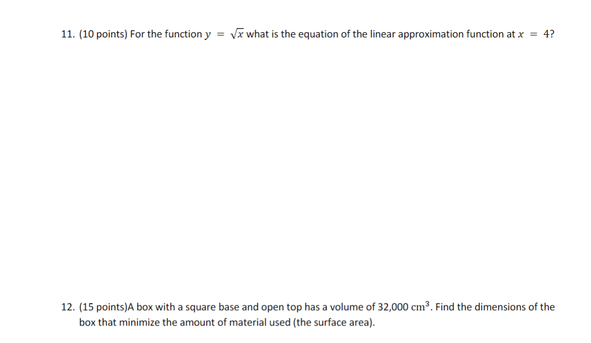 the equation of the linear approximation function at x = 4? 12.