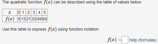below: 012345 f@) 91321 334969 use this table to express using function