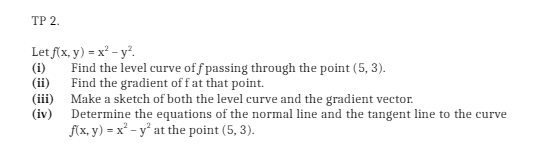 the level curve of fpassing through the point (5, 3). ( ii)