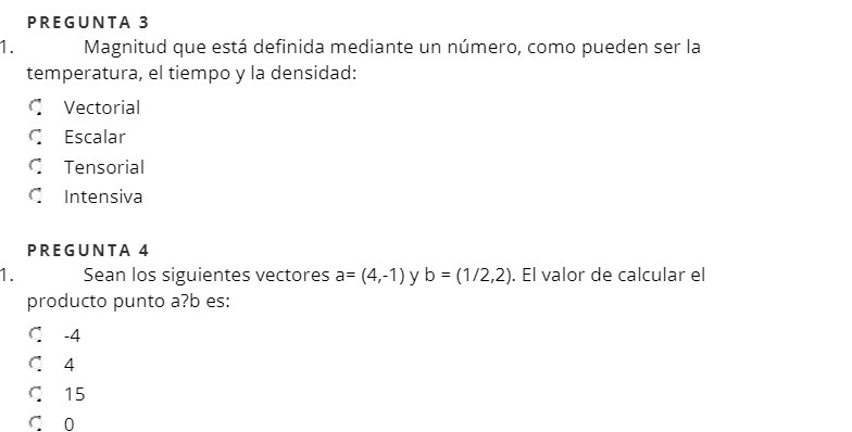 PREGUNTA 3 Magnitud que est definida mediante un nmero, como pueden ser