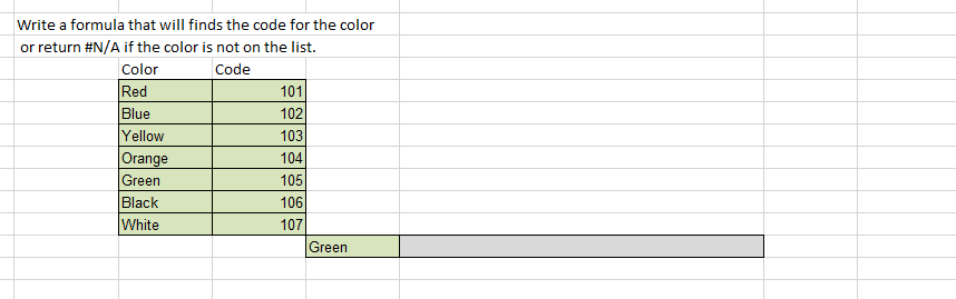  I need help writing a formula that finds the code for