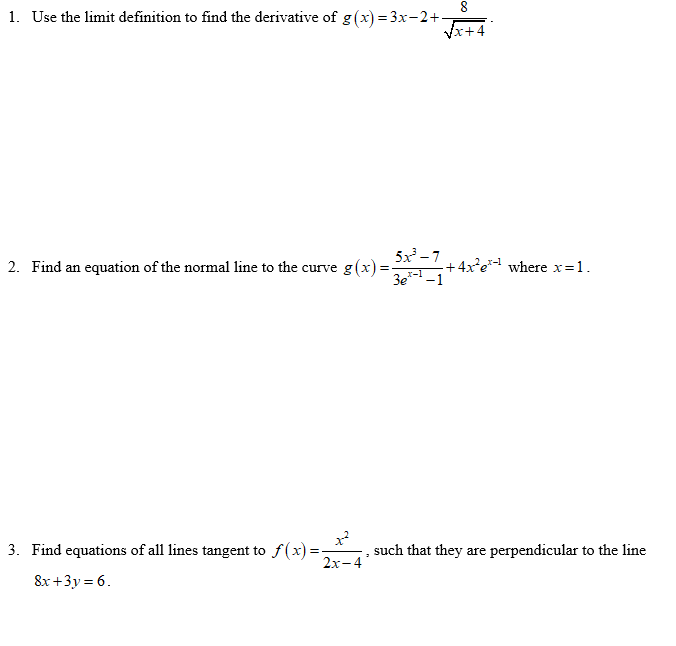 definition to find the derivative of g (x) = 3x-2+ g Vx+4