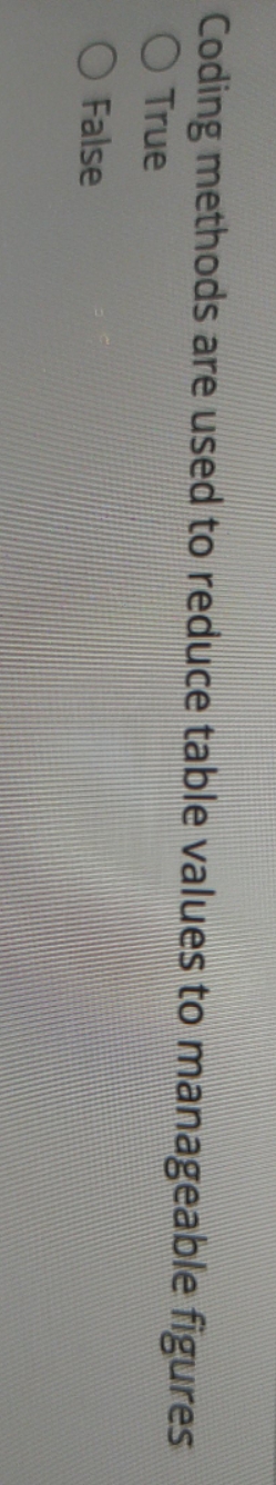  kindly assess Coding methods are used to reduce table values to